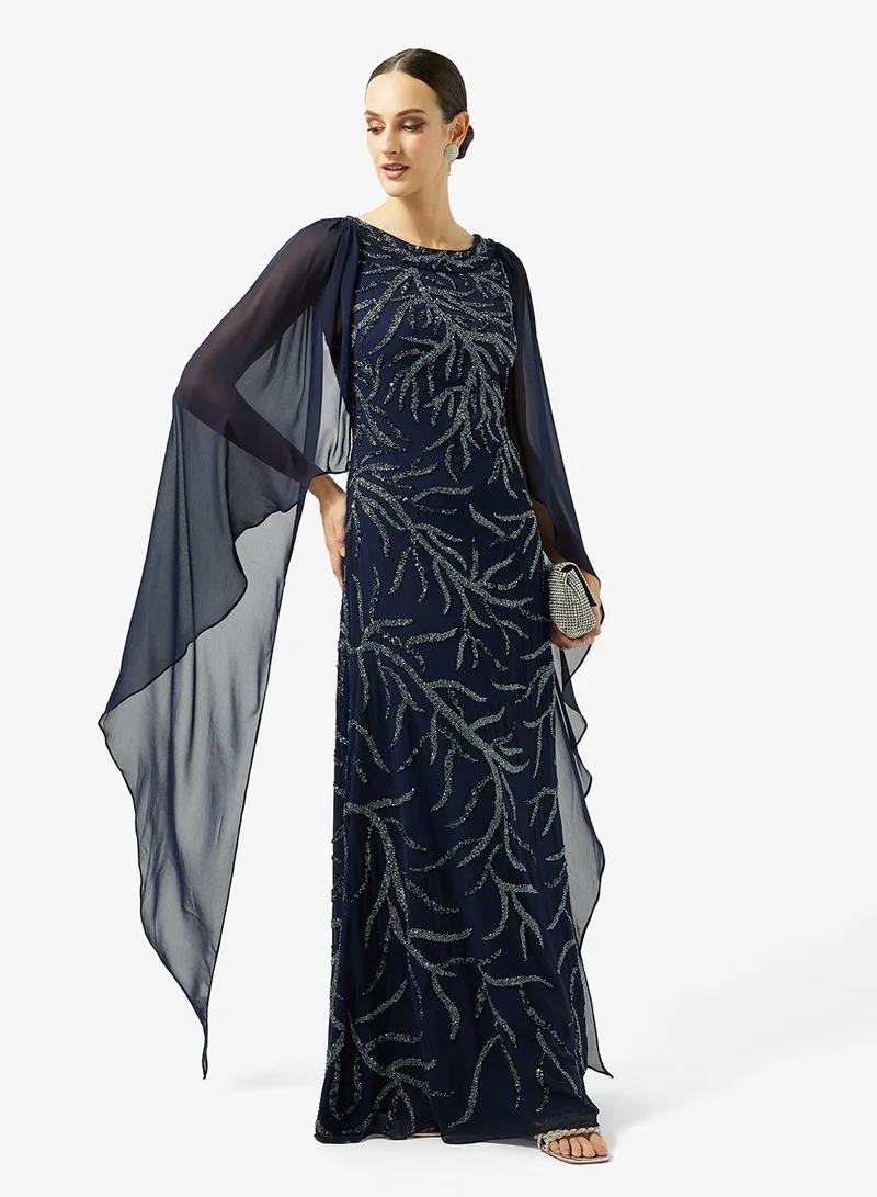 Namshi x  Bead Embellished Evening Gown with Cape Sleeves for Women | Best Price UAE